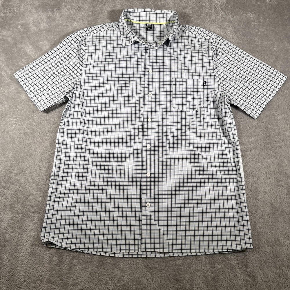Helly Hansen Shirt‎ Mens Large White Blue Plaid Short Sleeve Performance Outdoor
